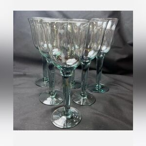 Mexican Wine Glasses Set of 6 Green Tint.